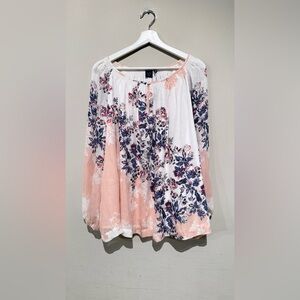 NWT Kaari Blue blouse floral Women Plus 3X Work Office Casual Spring Summer